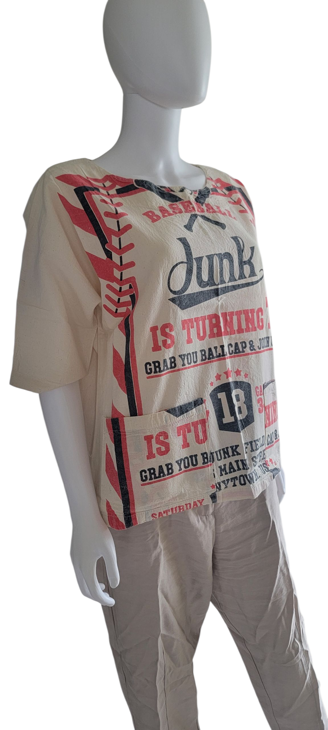 Flour Sack Vintage Print ShortSleeveTop-Baseball