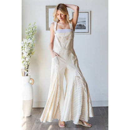 MULTI LACE PATCHWORK WIDE LEG OVERALLS