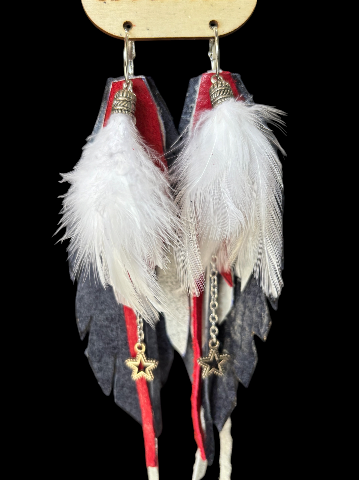 Stars and Stripes Leather/Feather Earrings