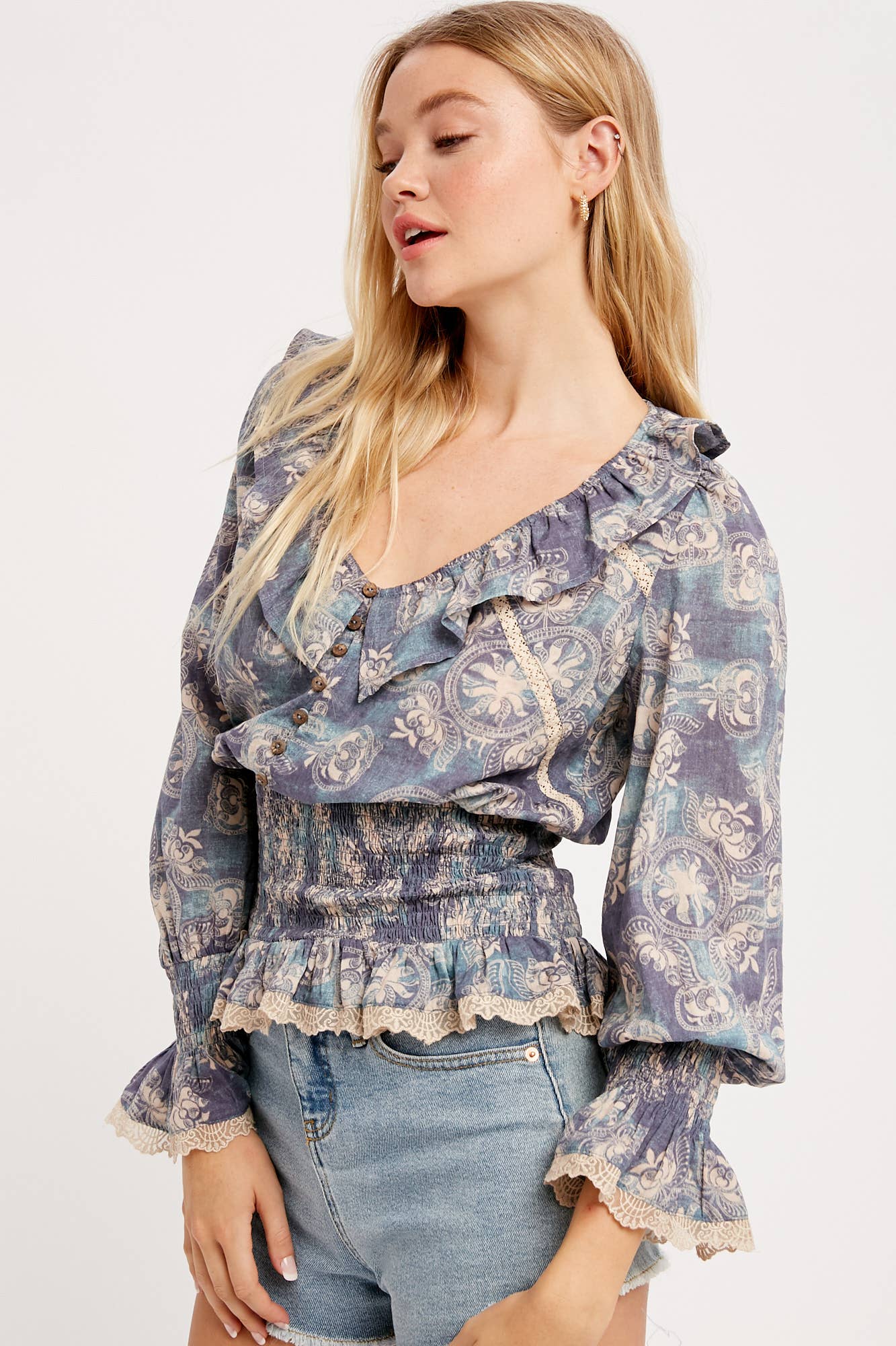 Boho Paisley Smocked Peplum Blouse