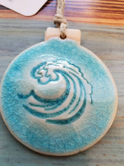 Teal Wave Ceramic Handmade Ornament