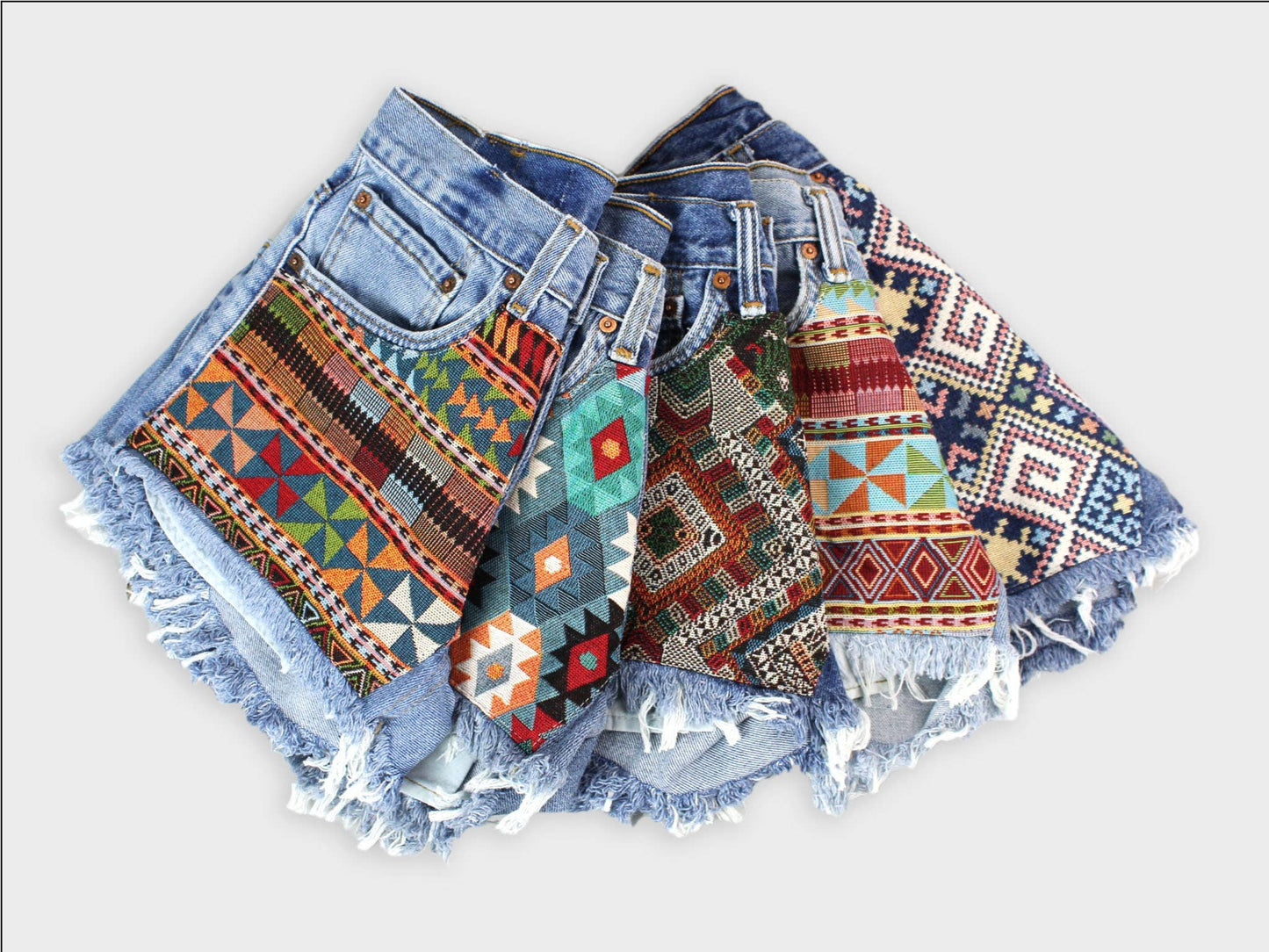 Low-Rise Upcycled Denim Cutoff Shorts - Recycled Tapestry