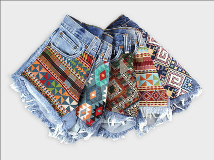 Low-Rise Upcycled Denim Cutoff Shorts - Recycled Tapestry