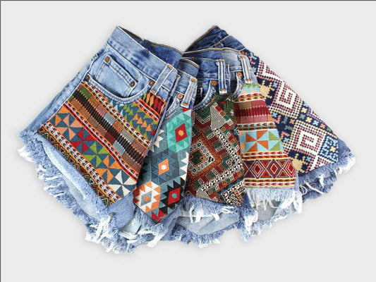 Low-Rise Upcycled Denim Cutoff Shorts - Recycled Tapestry
