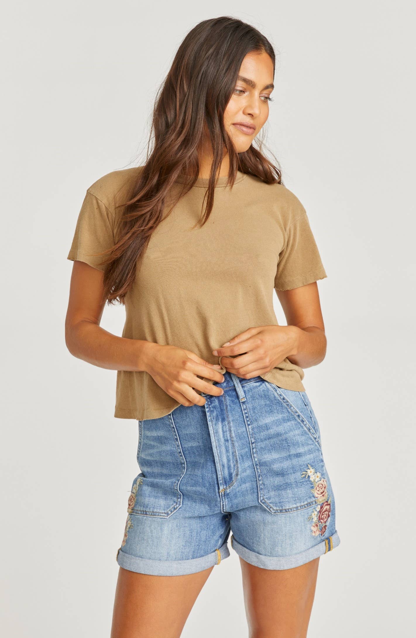 UTILITY SHORT X ROSE Embroidered Rose High-Wasited Denim Shorts