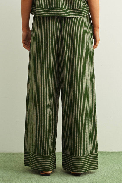 STRIPED PRINT STRAIGHT WIDE LEG PANTS