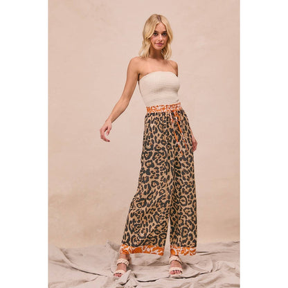 LEOPARD PRINT WITH CONTRAST BANDED WIDE PANTS