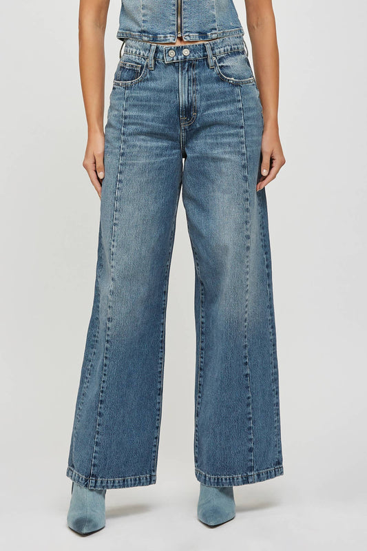 Medium Dark Moto Seam Extra Wideleg