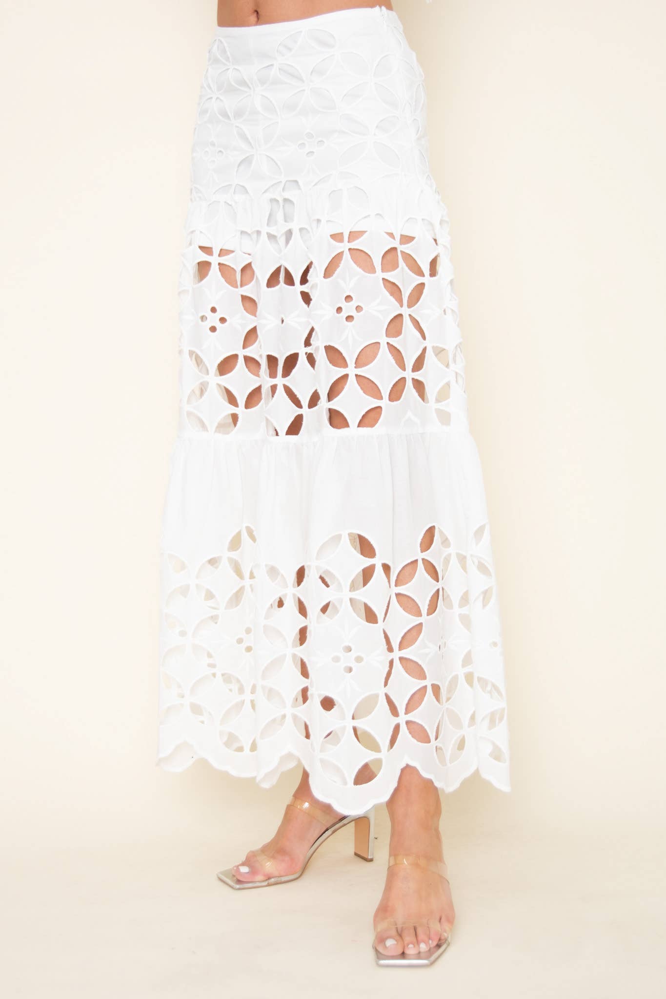 WHITE EYELET MAXI SKIRT