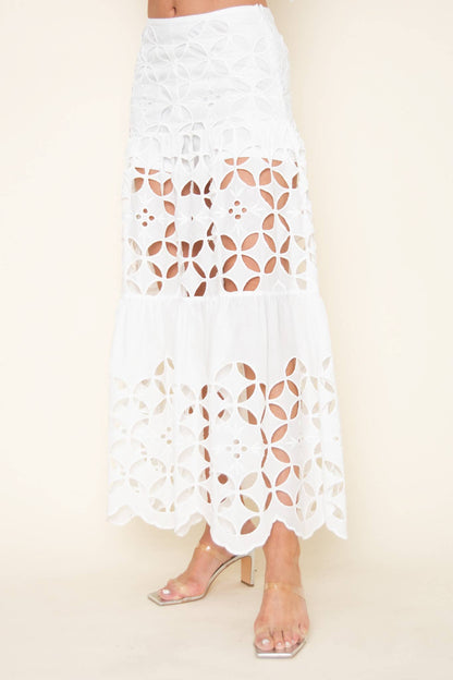WHITE EYELET MAXI SKIRT