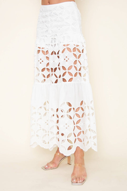 WHITE EYELET MAXI SKIRT