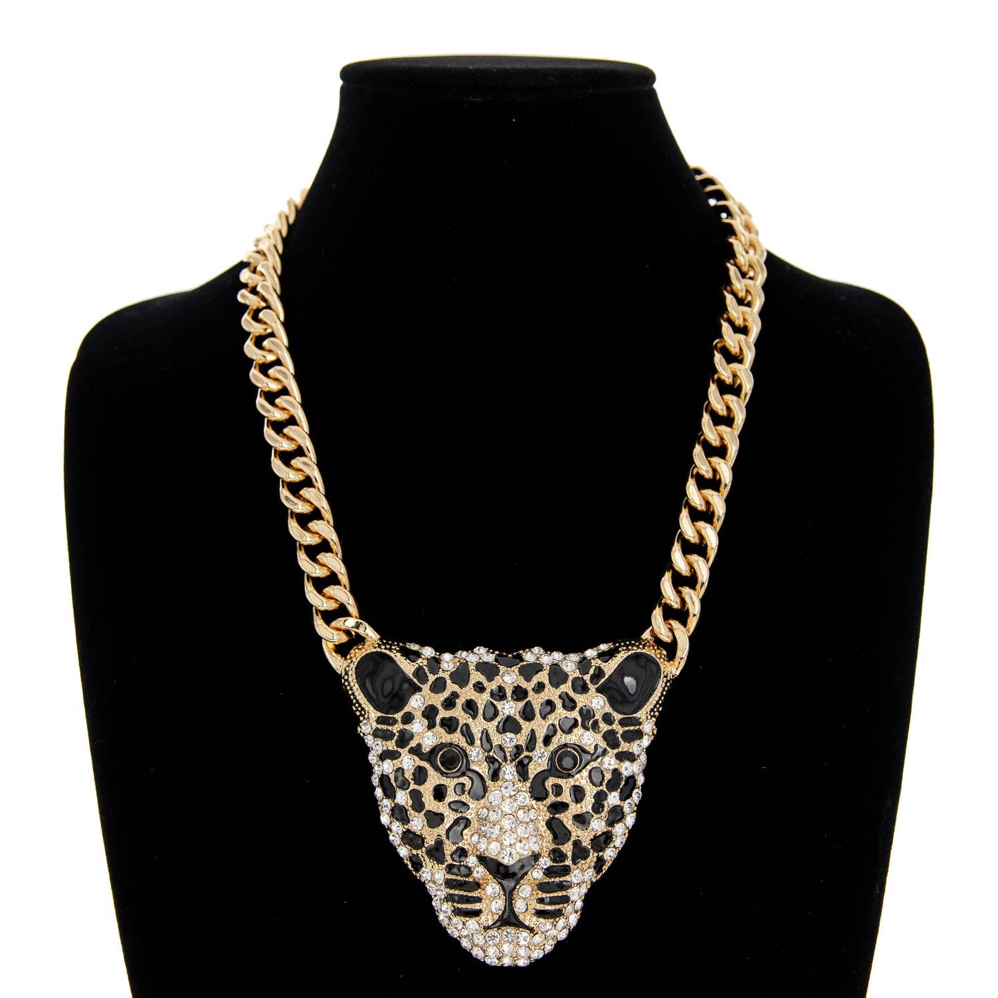 Crystal Pave Cheetah Pendant Chain Necklace