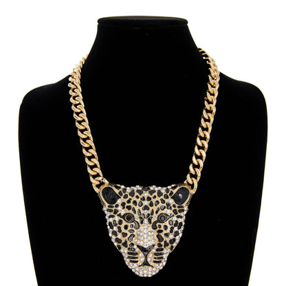 Crystal Pave Cheetah Pendant Chain Necklace