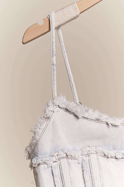 Raw Hem Spaghetti Strap Denim Corset Top