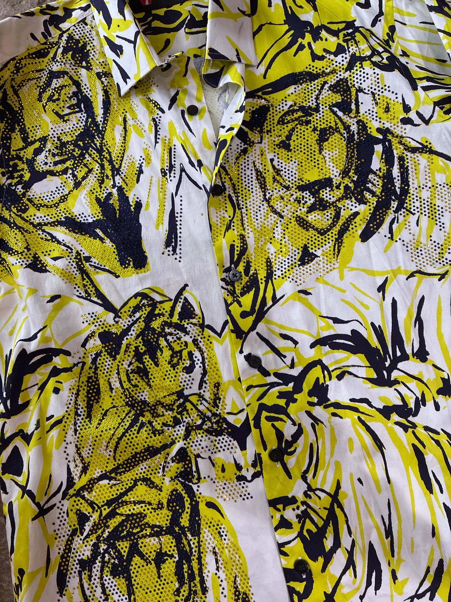 Lime Green Abstract Tiger Button Down Top