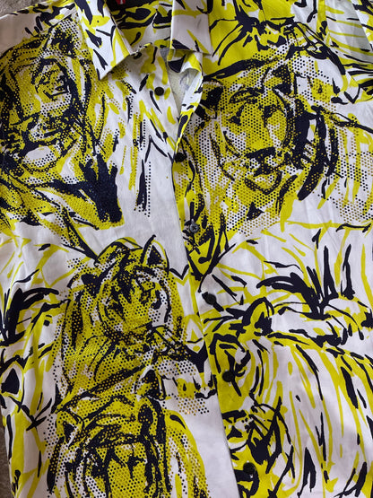 Lime Green Abstract Tiger Button Down Top