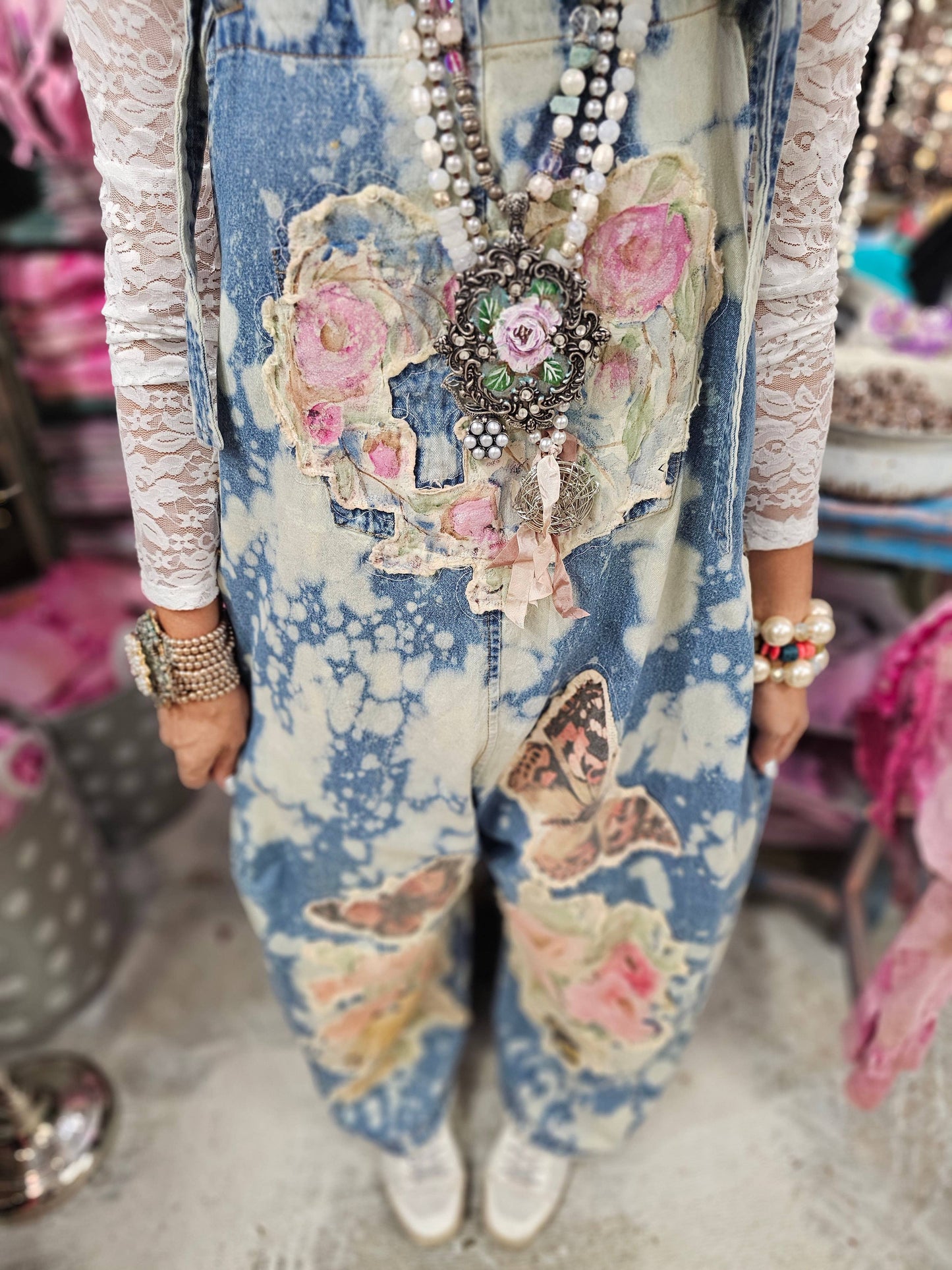 Vintage Butterfly Rose Overalls