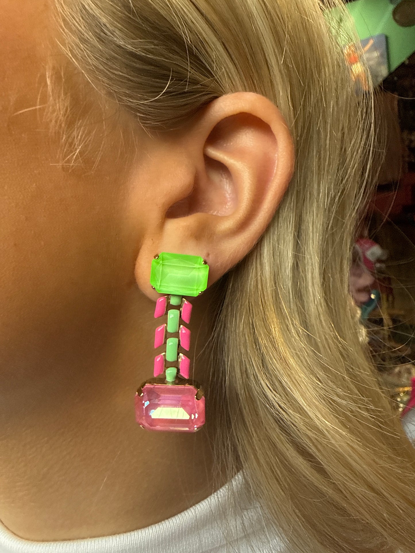 SHELLEY EARRINGS PINK & GREEN