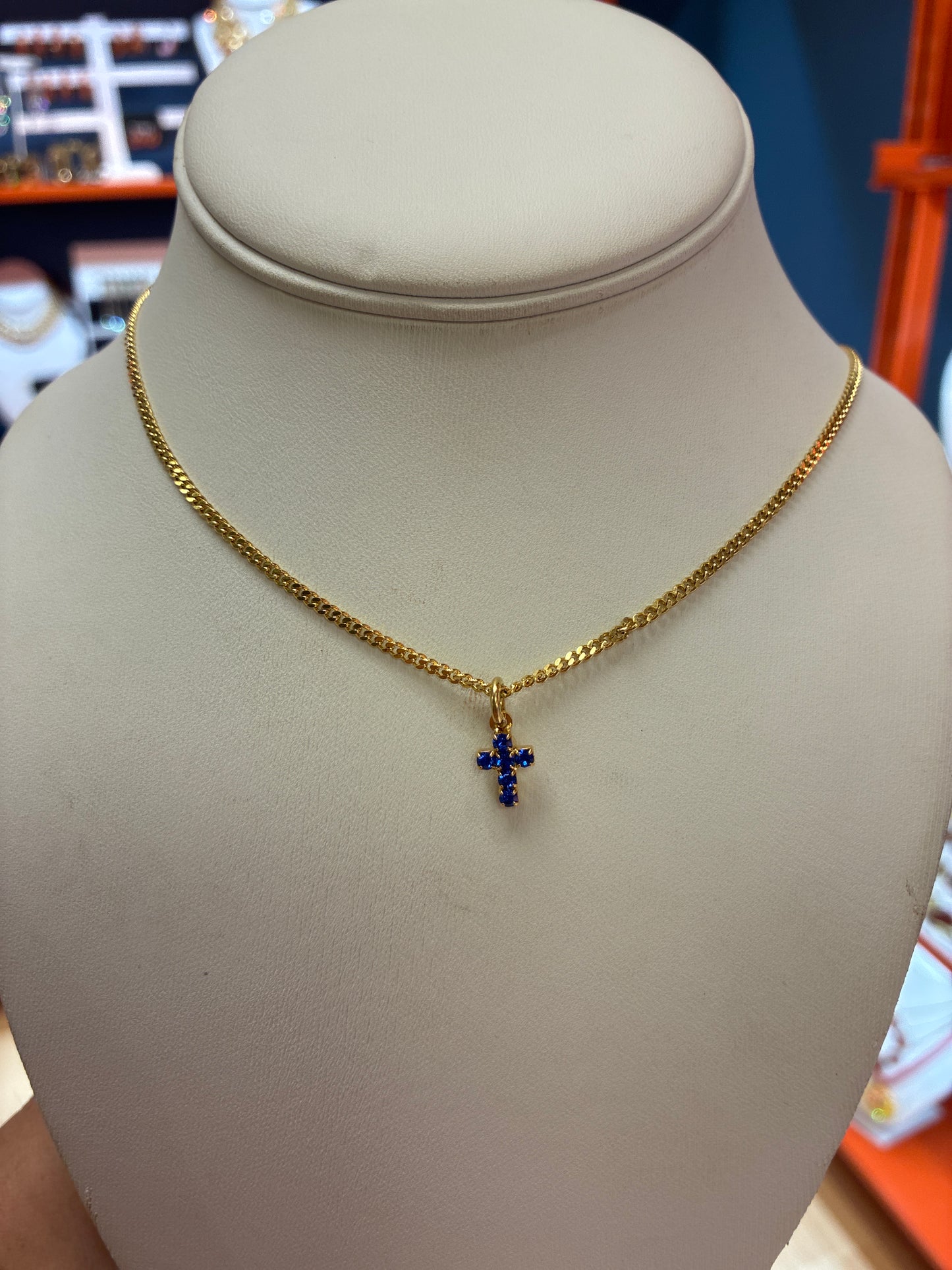 Single Royal Blue Mini Cross Necklace