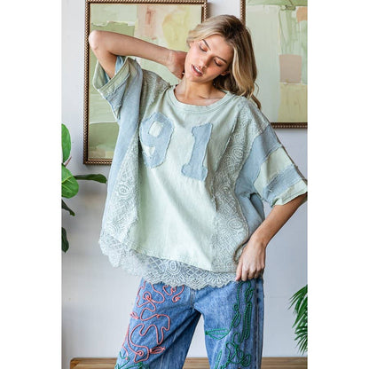 WASHED NUMBER PATCHWORK MIX MEDIA TEE