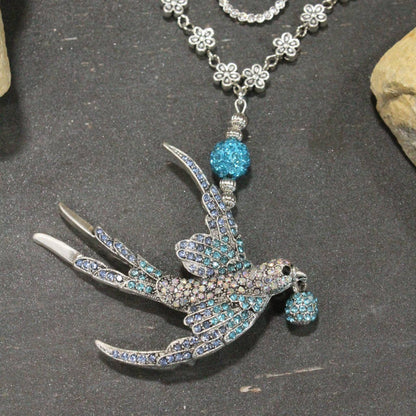 Wings Spread Baby Blue Bird Layered Necklace