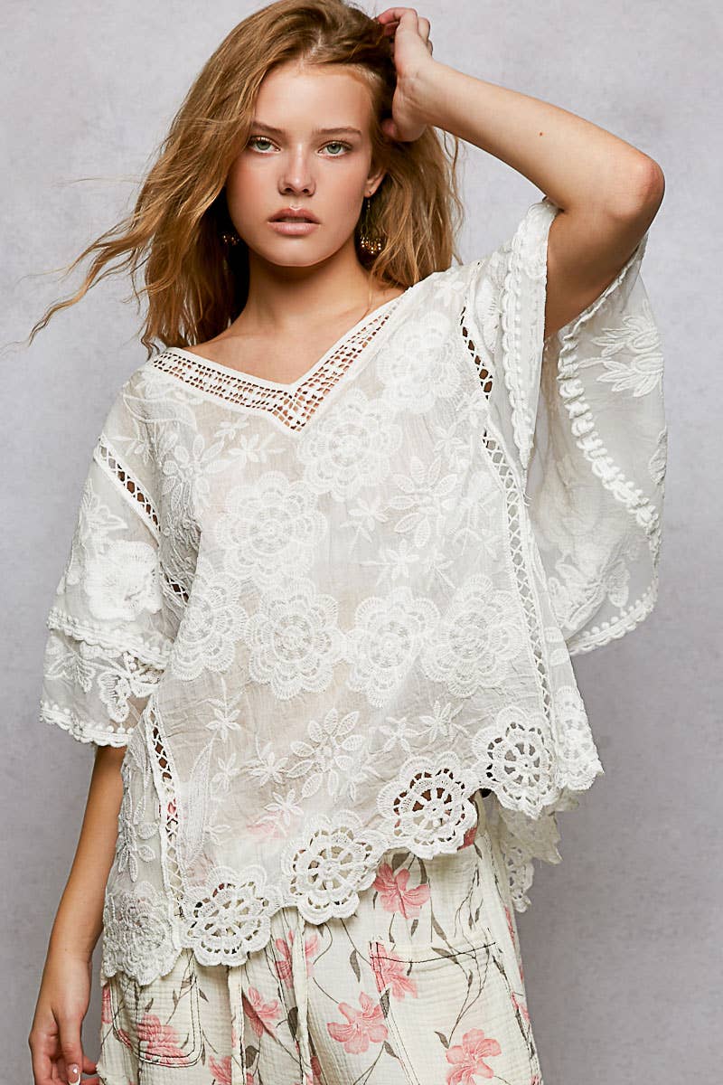Haley V-neck Short Sleeve Crochet Top