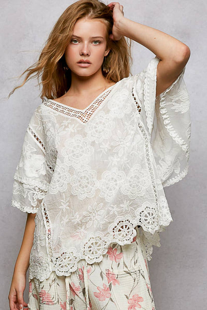 Haley V-neck Short Sleeve Crochet Top