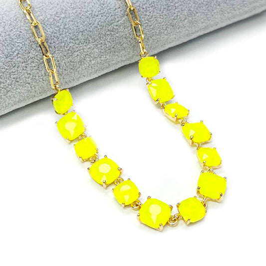 Neon Cushion Cut Glass Linked Chain Necklace