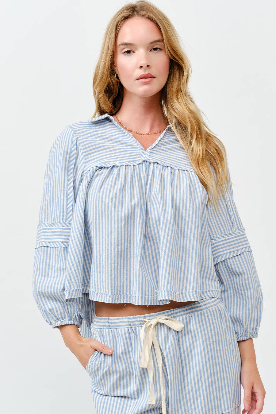 Striped Bubble Blouse Top