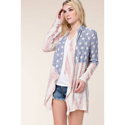 FLAG CARDIGAN WITH RHINESTONES