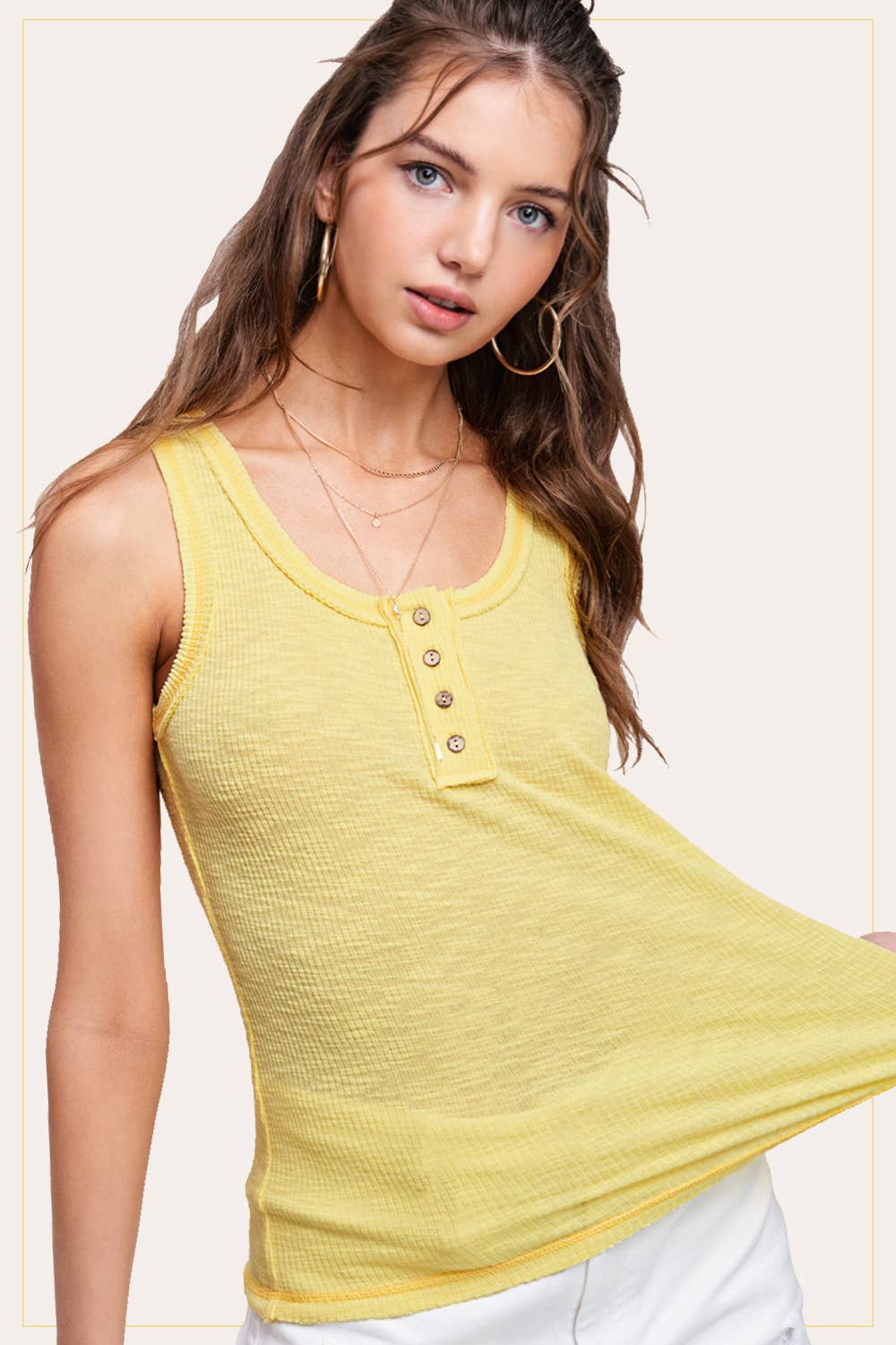 Multi-Colors Henley Tank Top