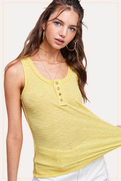 Multi-Colors Henley Tank Top