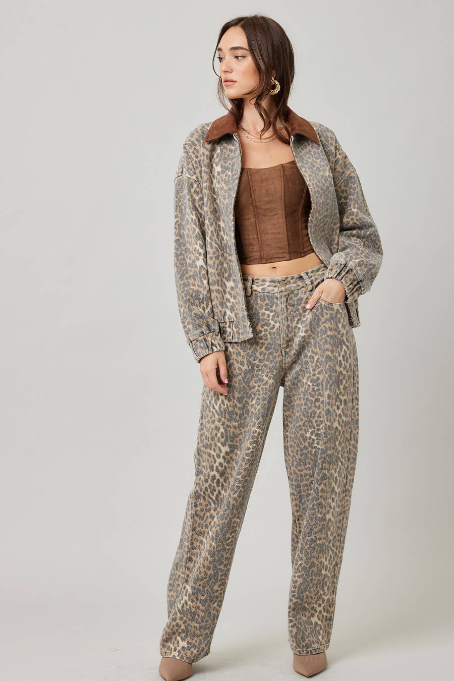 Garment Washed Leopard Baggy Pants