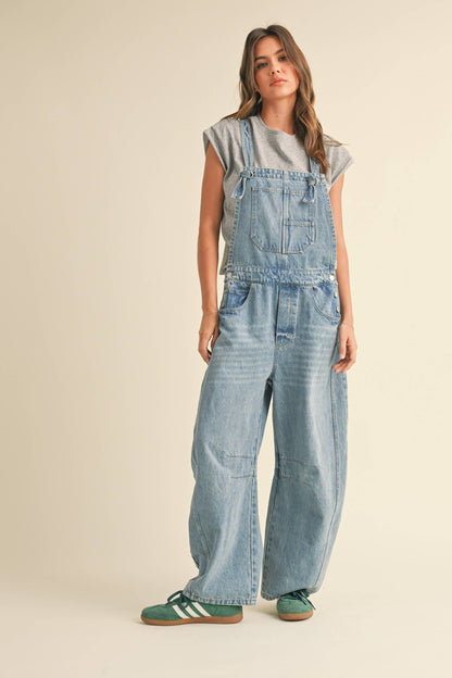 BARREL DENIM OVERALLS