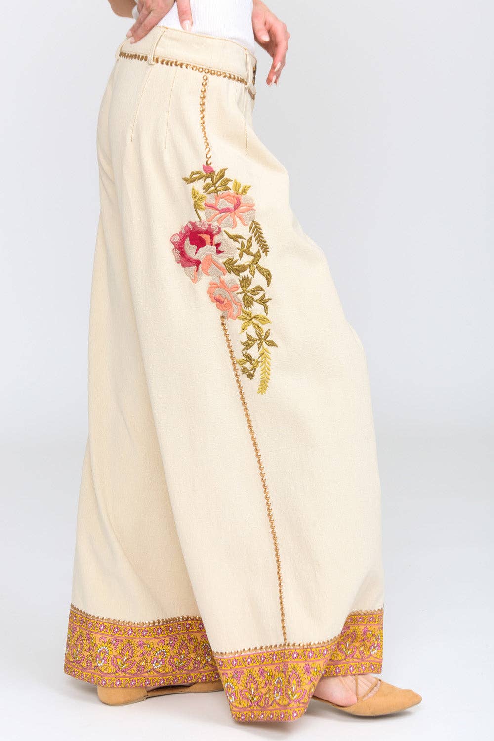 Time To Shine Denim Pants | Wide Leg Pants | Floral Pants
