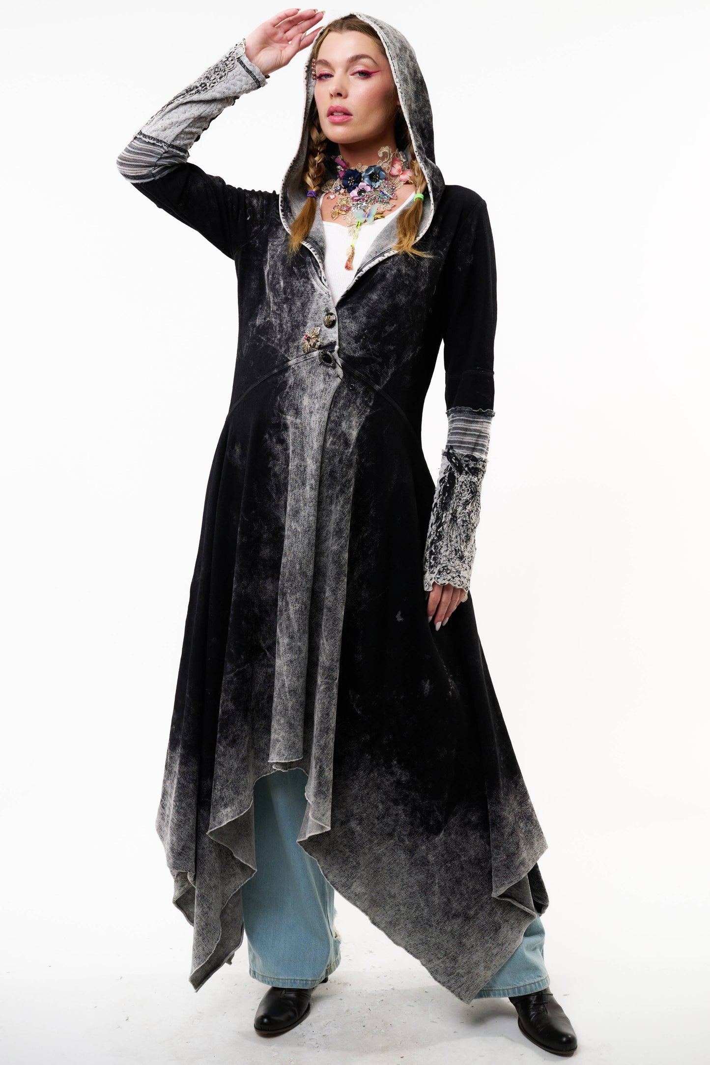 Forest Goddess French Terry Coat | Hooded Sweater| Long Coat