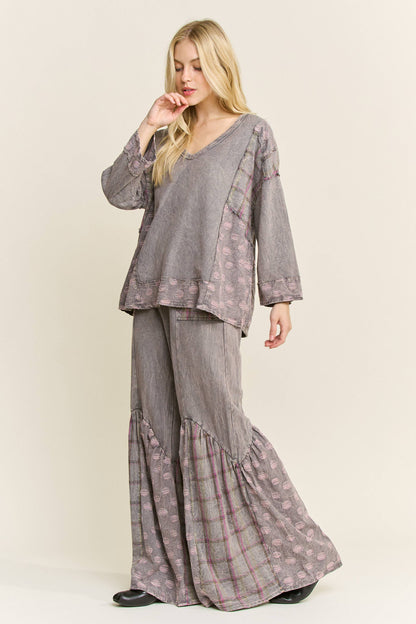 Mineral Washed Boho Pattern Patched Pants