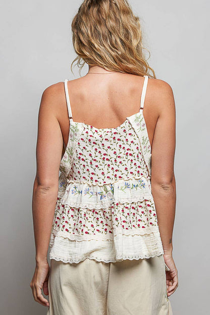 A-body Flared Fit Double Gauze Floral Embroidery Sleeveless