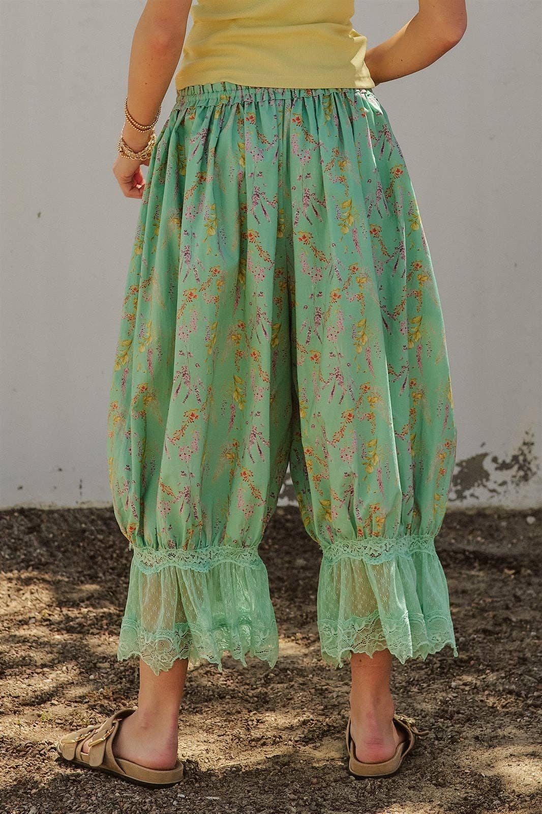 Wildflower Floral Lace Hem Cotton Bloomer Pants