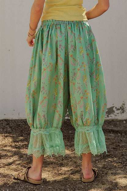Wildflower Floral Lace Hem Cotton Bloomer Pants