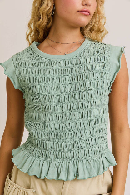 Sage Ruched Crew Neckline Top