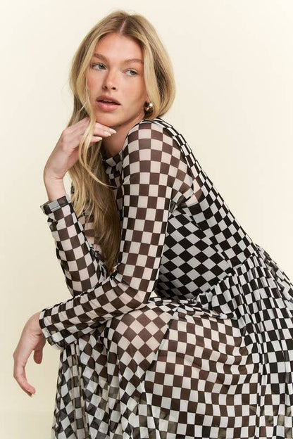 BLACK CHECKER PRINT MAXI DRESS