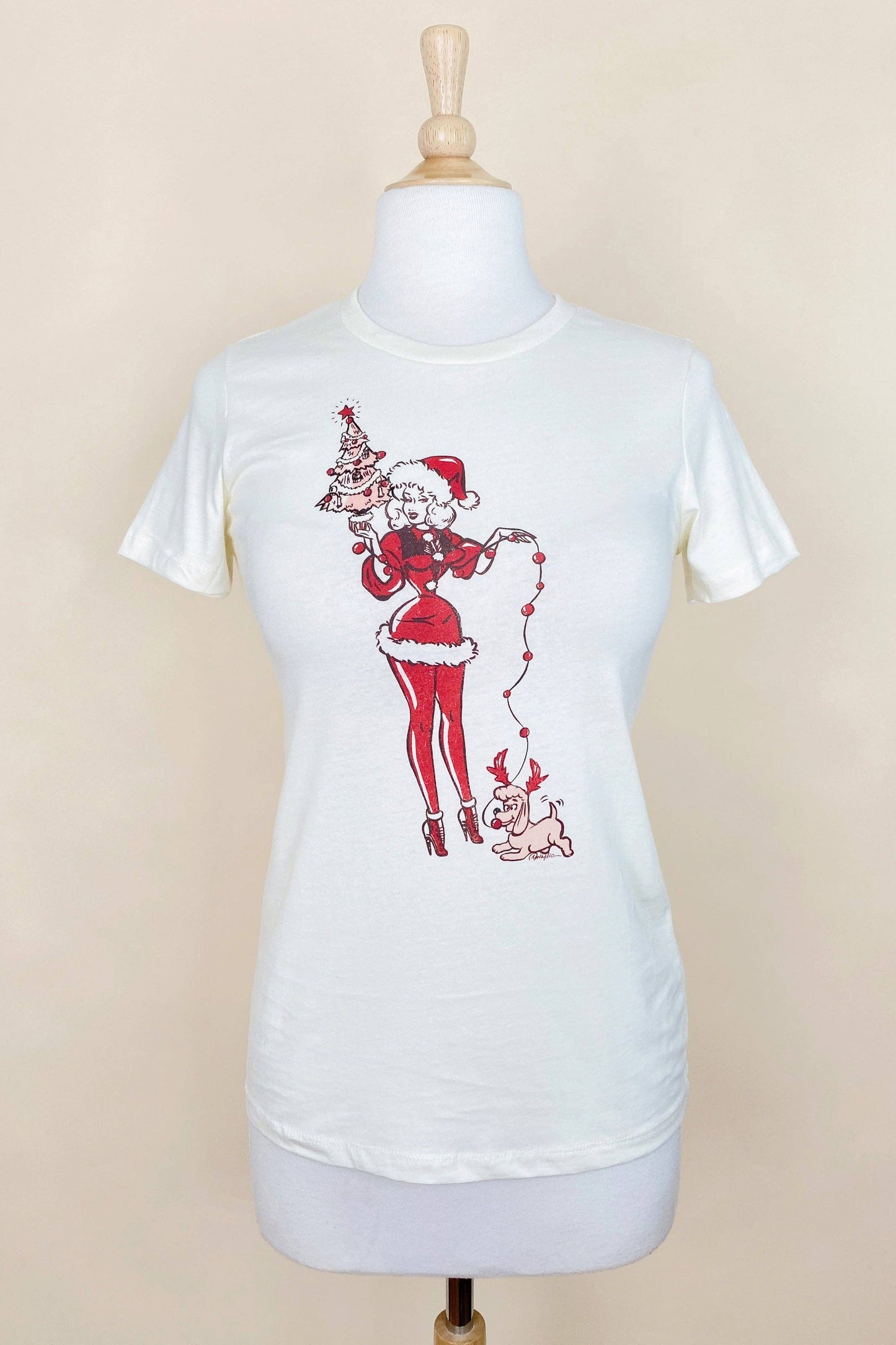 Santa's Lil' Helper Fitted Tee in Ivory