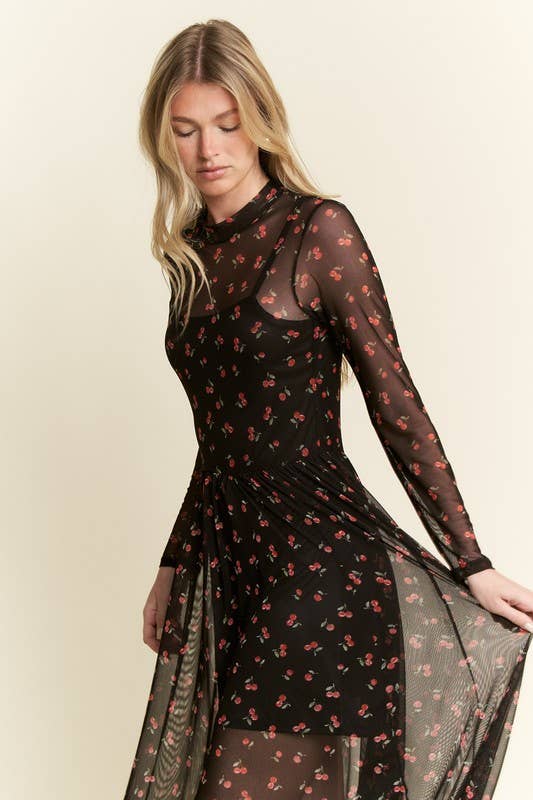 CHERRY PRINT MAXI DRESS