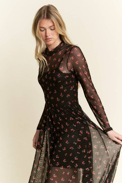 CHERRY PRINT MAXI DRESS