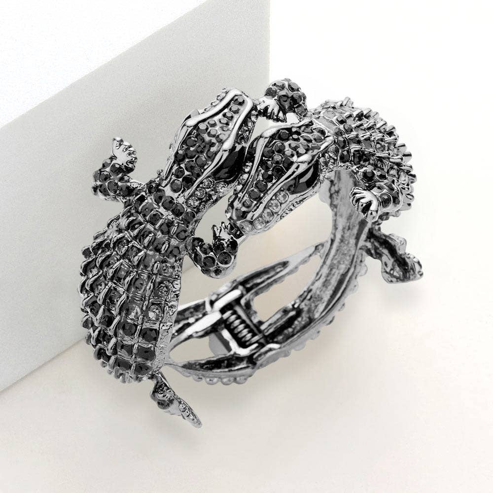 Double Crocodile/Alligator Evening Hinged Cuff Bracelet