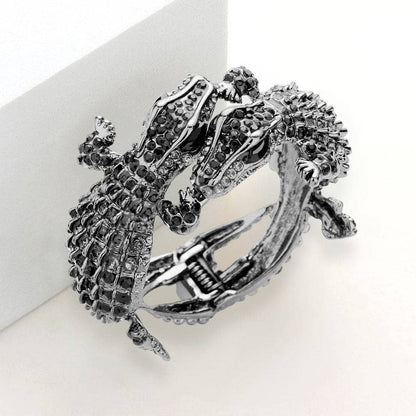 Double Crocodile/Alligator Evening Hinged Cuff Bracelet