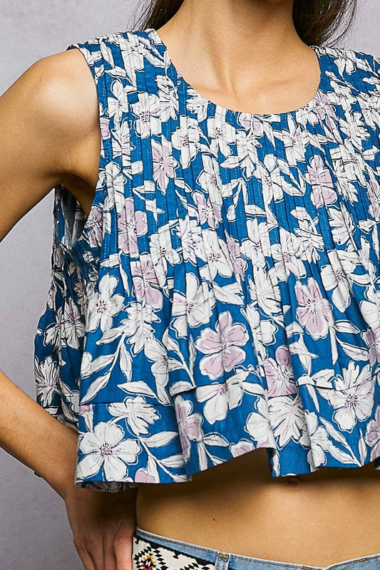Pintuck Floral Tank Top