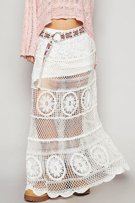 White Crochet Mermaid Maxi Skirt