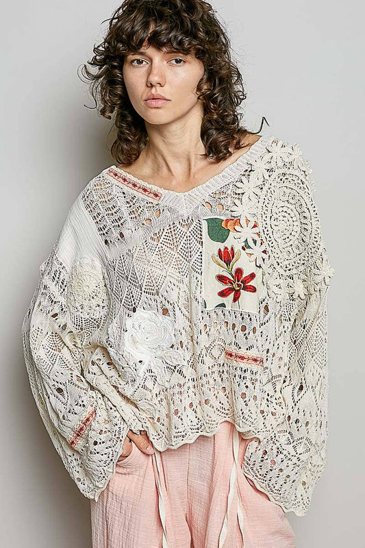 V-neck Long Sleeve Oversized Fit Summer Sweater Top